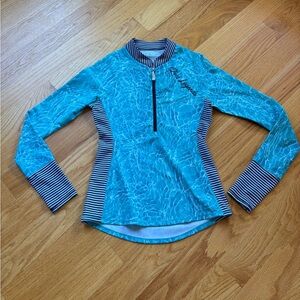 Reel Legends Light Blue Rash Guard with Navy White Stripes